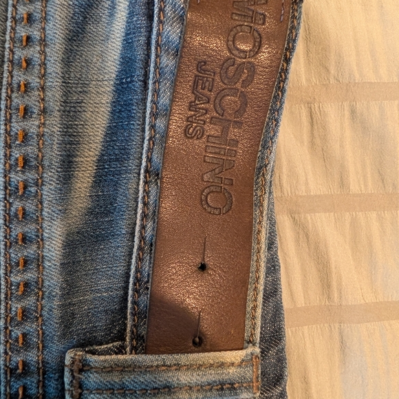 Moschino Men's Straight Jeans in Light Blue with Brown Accents - Picture 7 of 12